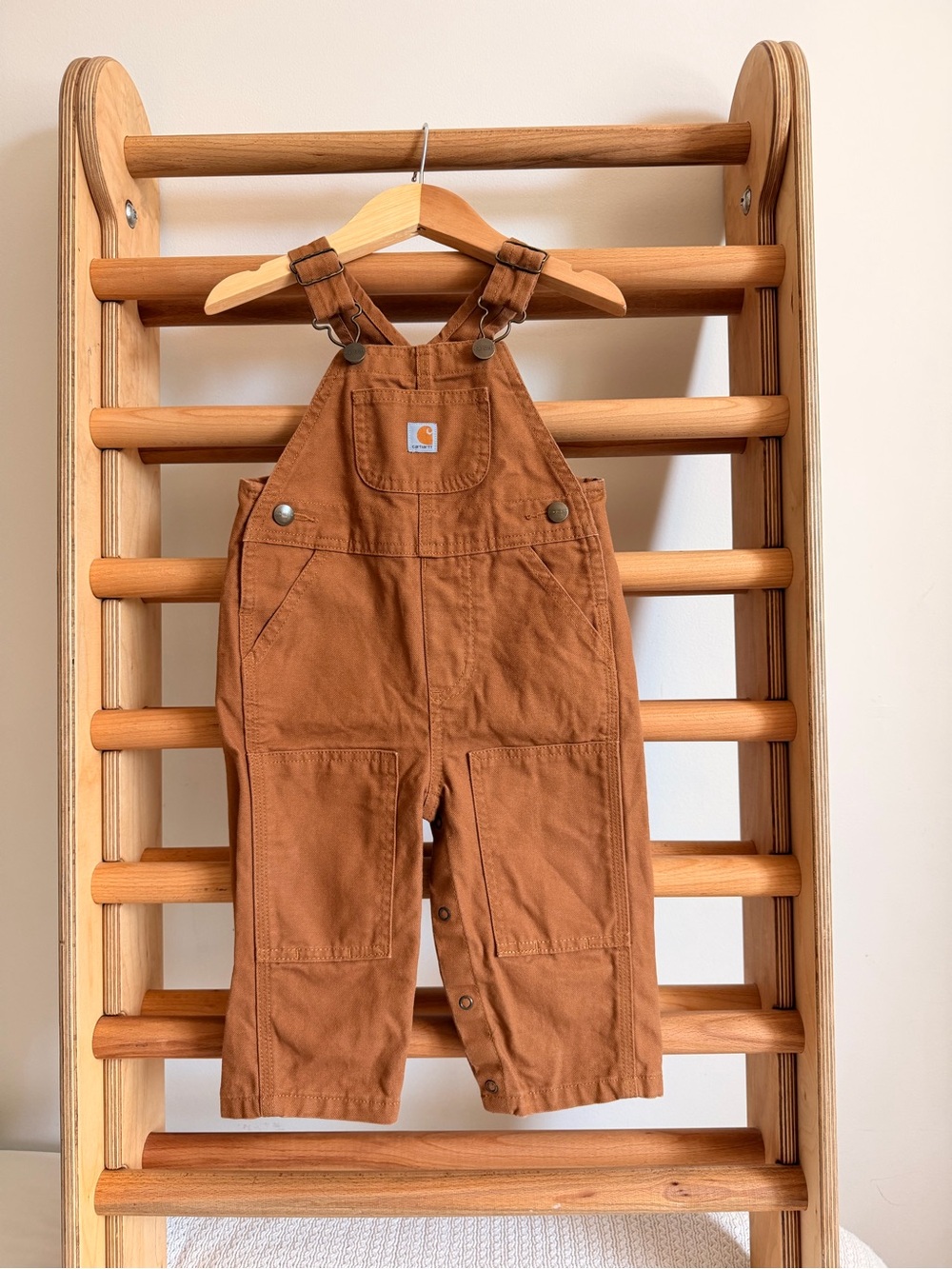 ✨Carhartt Kids Tan/Brown Cotton Overalls with Front Patch Pocket 12M